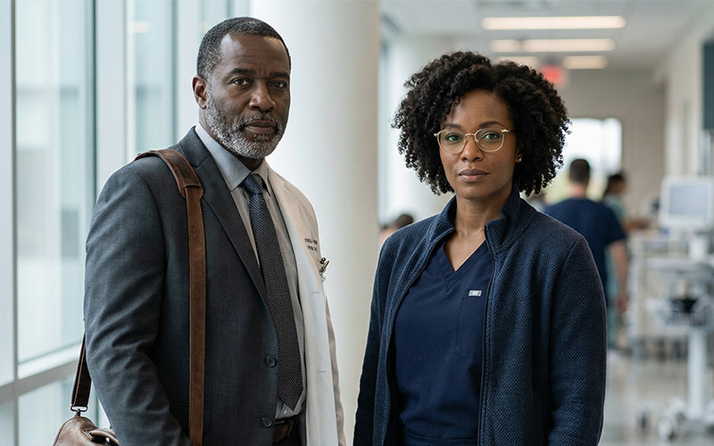 Black doctor, confident, in their practice